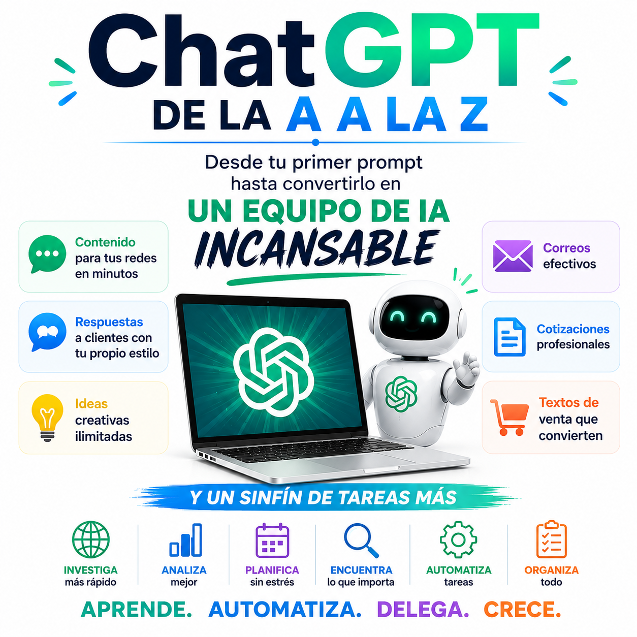 ChatGPT de la A a la Z: contenido, respuestas, ideas, correos, cotizaciones y textos de venta